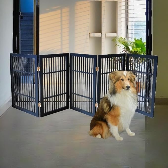 Pet Dog Gate Strong and Durable Freestanding Folding Acacia Hardwood Portable - Image 8