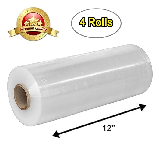 APQ 4 rolls of Cast Hand Stretch Film 12" x 1500'. Hand Stretch Wrap, 80 Gauge - Image 2