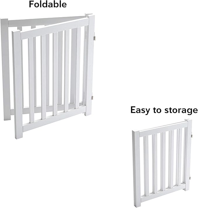 LZRS 2-Panel Wooden Free Standing Foldable Dog Gate Indoor – Solid Hardwood 24" - Image 4