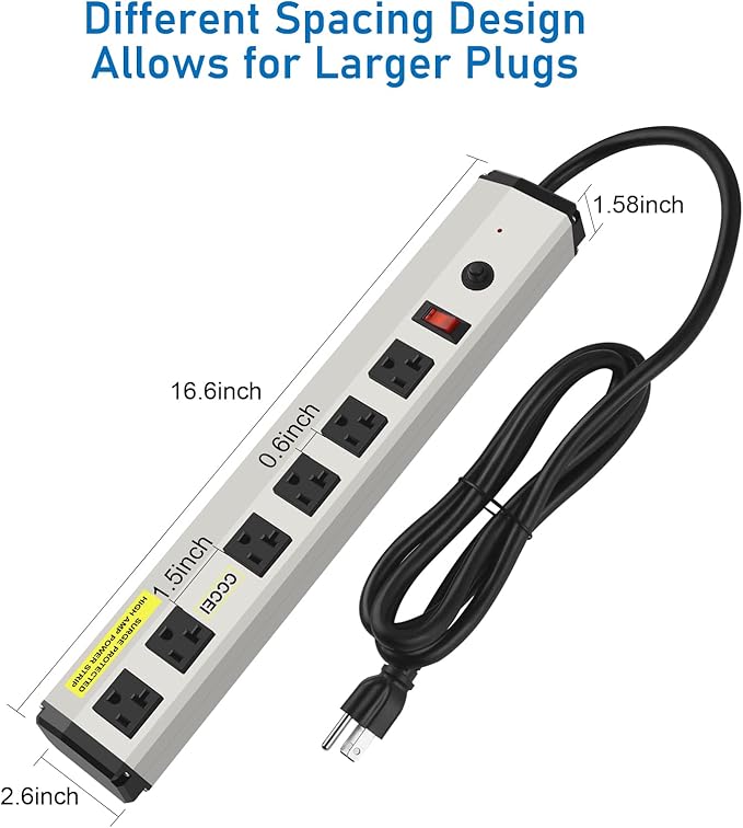 CCCEI Heavy Duty Power Strip Surge Protector 20 Amp, High Amp Industrial Shop - Image 6