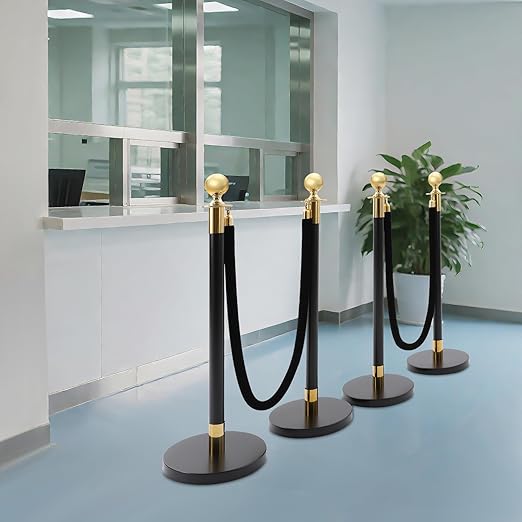 4Pcs Velvet Ropes and Stanchion Post, Stainless Steel Stanchions Posts - Image 2