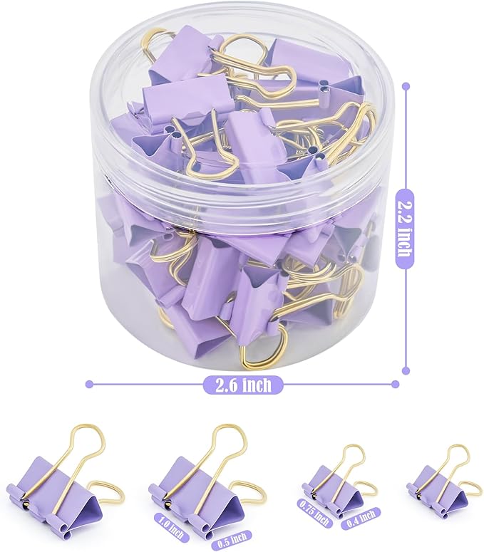 BAYTORY 40Pcs Purple Binder Clips, Binder Clips Assorted Sizes, Medium Small - Image 2