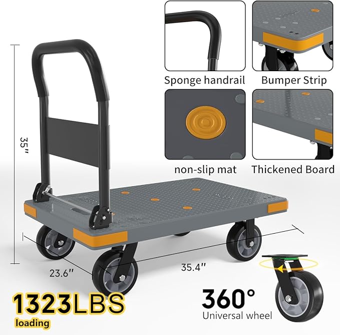 WUD Push Cart, Folding Mobile Platform Trolley, Thickened and Reinforced - Image 3
