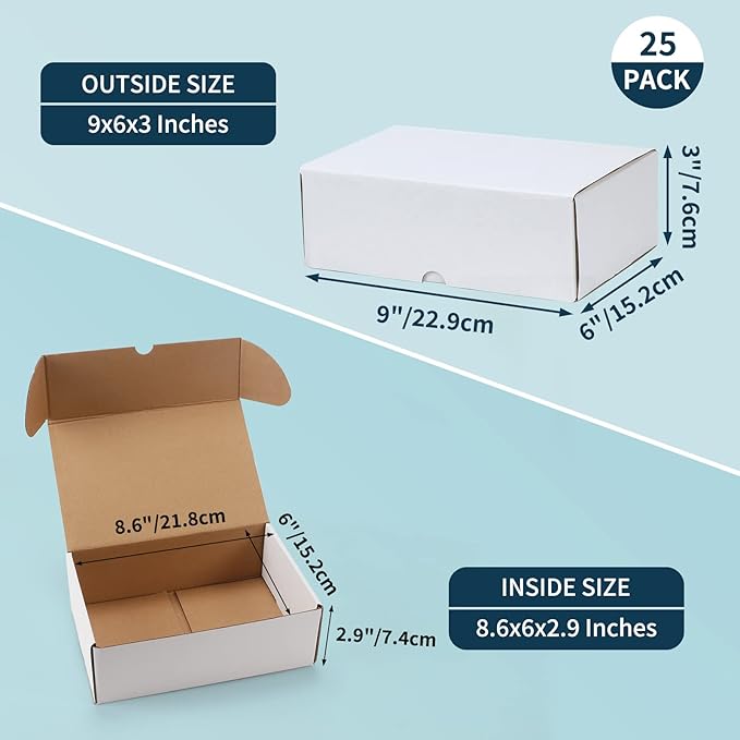 WIFTREY 9x6x3 White Shipping Boxes 25 Pack - Image 2