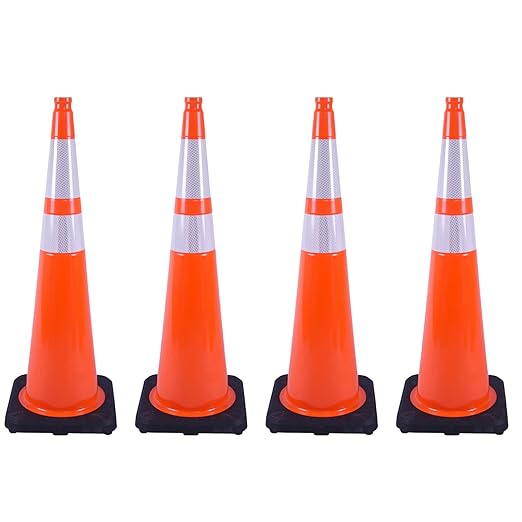 4 Pack 36 Inch Orange PVC Traffic Cones Black Base Stable Large Size, Highway by OranclUS