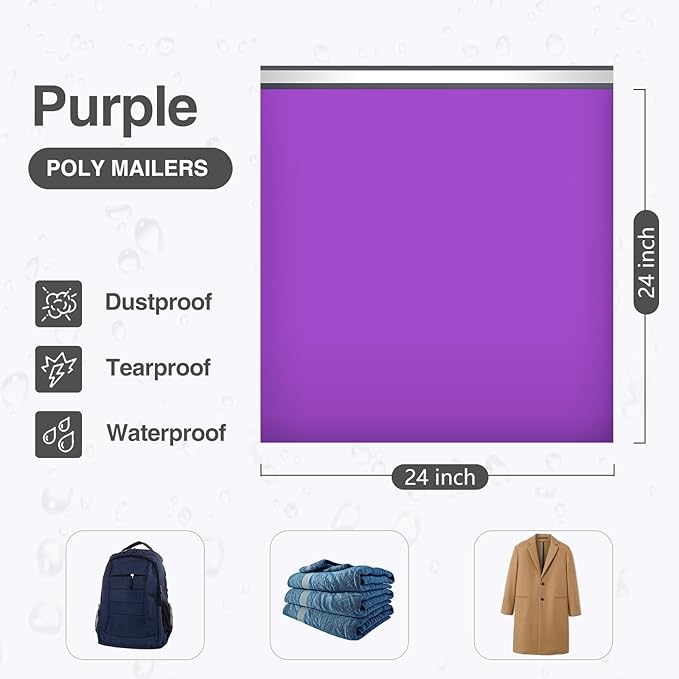 UCGOU Poly Mailers 24x24 Inch Purple 100 Pack Extra Large Shipping Bags Strong - Image 2