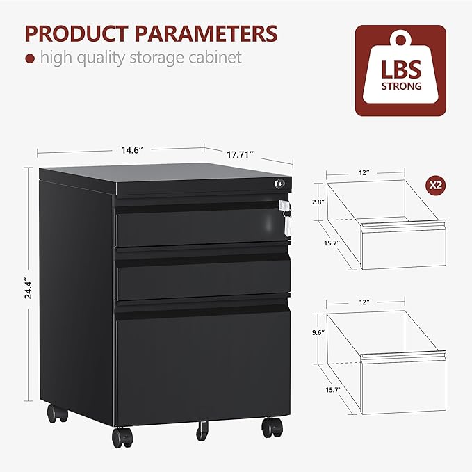 3 Drawer File Cabinet，Mobile Filing Cabinet - Image 3