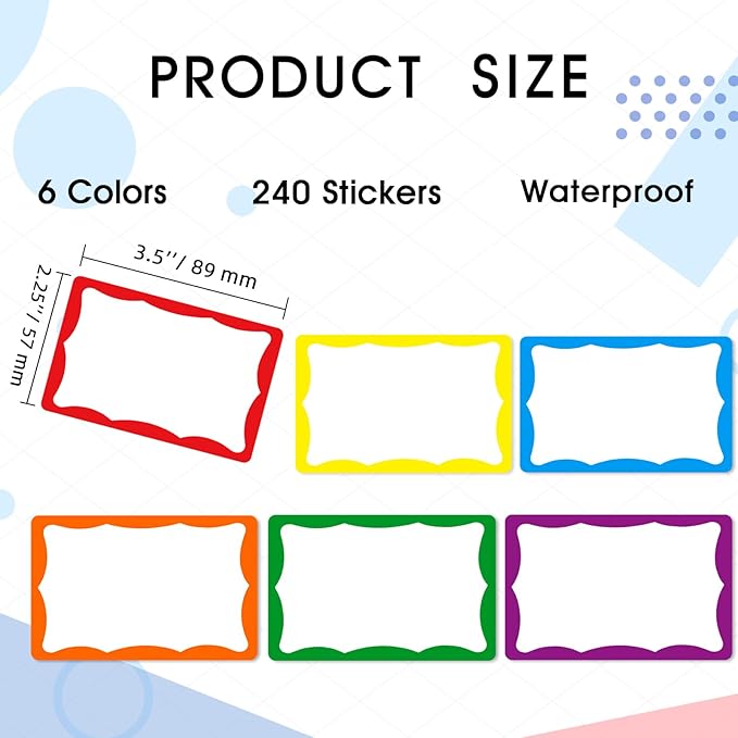 6 Classic Colors Name Tag Stickers, School and Home - Image 2