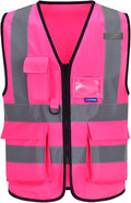 A-SAFETY Pink High Visibility Vest, Reflective Safety Vest Workwear 7 Pockets by A-SAFETY