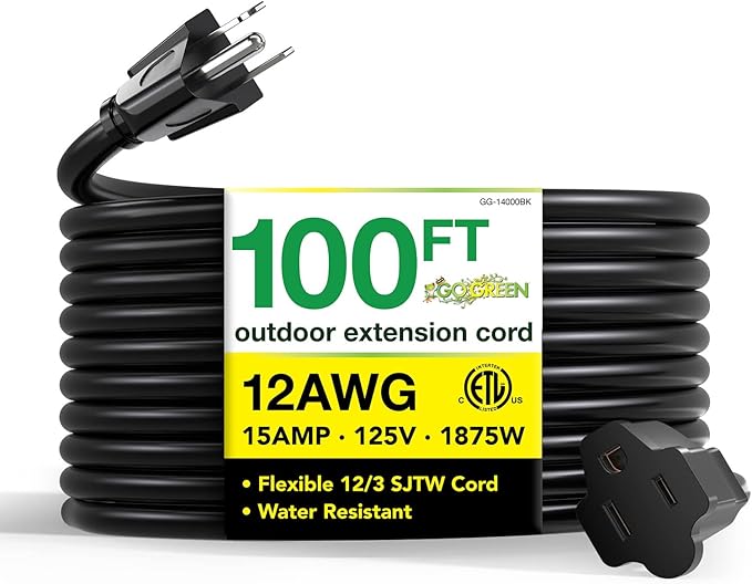 Go Green Power Inc. 12/3 SJTW Outdoor Extension Cord, 100 ft by PowerByGoGreen