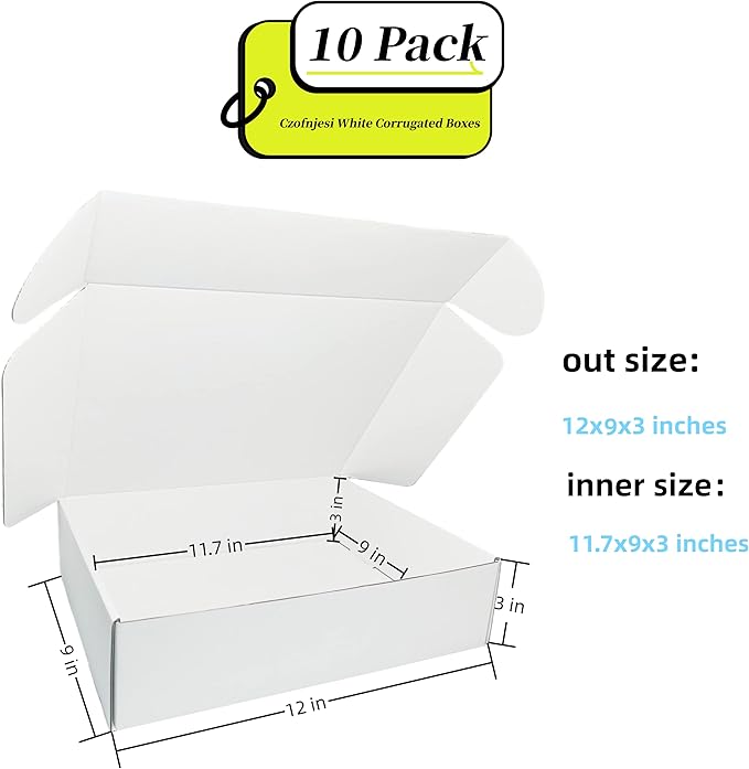 12x9x3 inches Small White Mailers Boxes Recyclable Corrugated Gift Box - Image 2