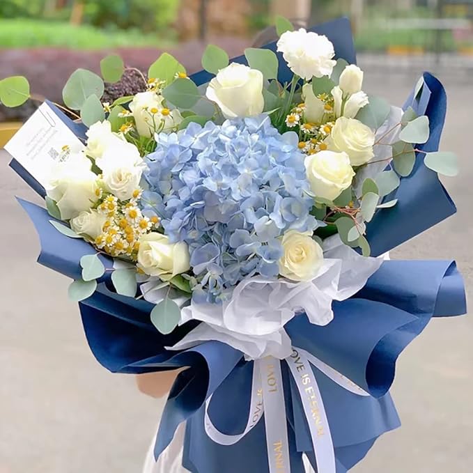 FWSA WRAPS Blue Korean Floral Wrapping Paper Rolls - Image 3