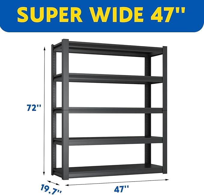 72''H Garage Shelving Heavy Duty, 2800LBS Storage Shelves, 5-Tier Adjustable - Image 2