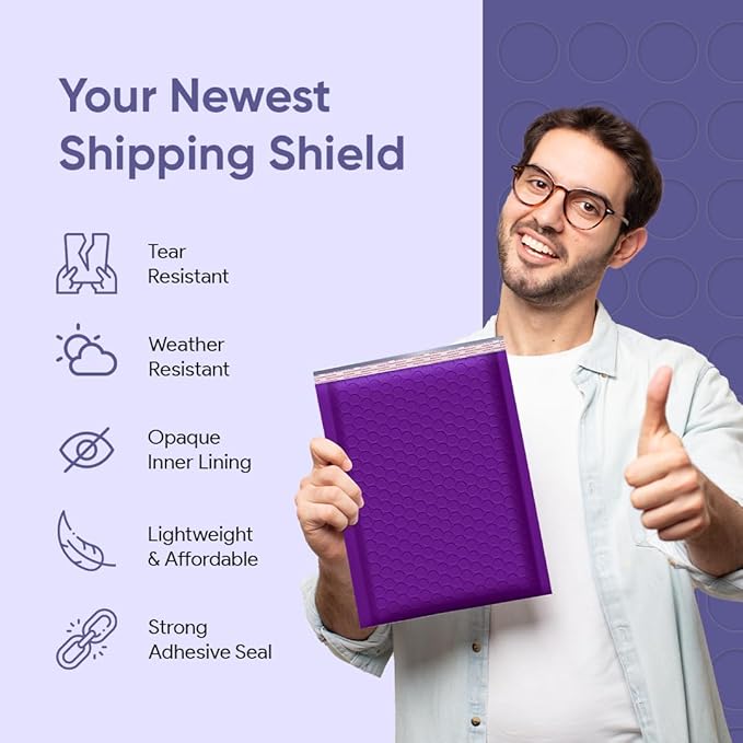 Purple 9.5x14.5 Inch Poly Bubble Mailers #4 | Self Seal Large Padded Envelopes - Image 4