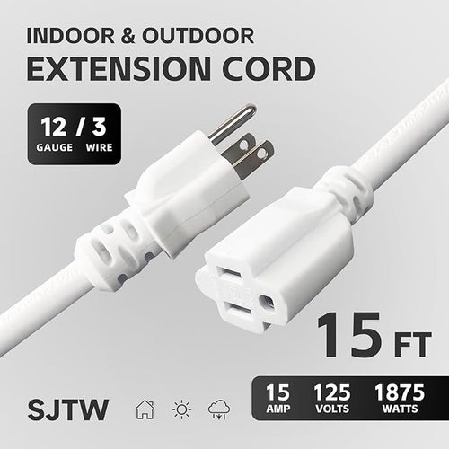 15 FT 12 Gauge Extension Cord Outdoor, Heavy Duty Weatherproof & Flame - Image 2