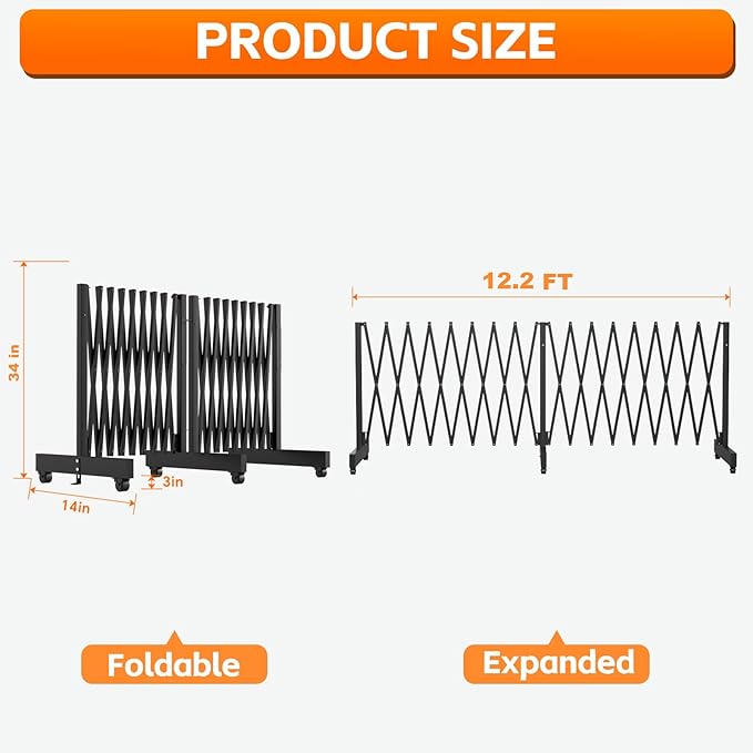 12.2FT Black Industrial Metal Expandable Barricade，Retractable Traffic Fence - Image 2