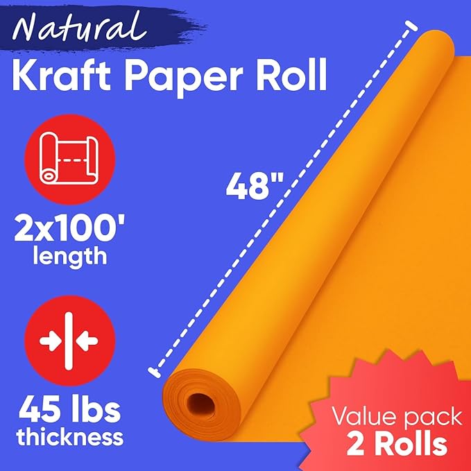 48" x 1200" Orange Kraft Paper Roll, 45 lbs Thickness, Made in USA Colored - Image 3