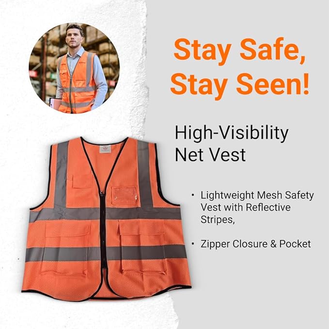 High-Visibility Safety Vests – Pack of 3, Reflective vest, Front Zipper & - Image 4