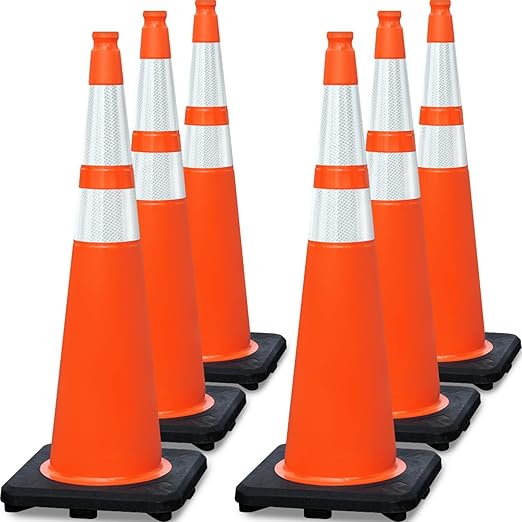 6 Pack Extra Large 36" Inch PVC Traffic Cones by OranLite