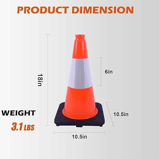 6 Pack 18 Inch Orange Reflective Traffic Cones, Parking Control and Hazard - Image 2
