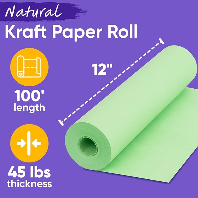 USA Made 12" x 1200" Light Green Kraft Paper Roll, 45 lbs Thickness, American - Image 2
