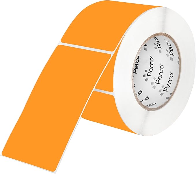 Perco Fluorescent Orange 3x5 Inch Perforated Sticker Labels — 150 Stickers/Roll by Perco