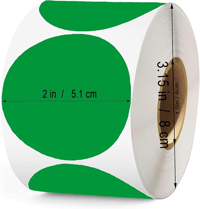 2 Inch Green Round Thermal Labels, 600 Labels/Roll, Self-Adhesive Circle - Image 2