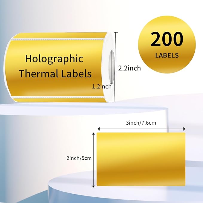 3x2 Inch Holographic Thermal Labels, Rainbow Glitter Stickers - Image 2