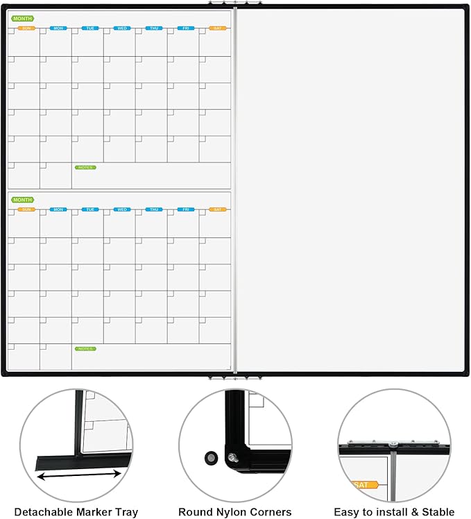 JILoffice Magnetic Foldable Dry Erase Calendar Whiteboard Combo, 2 Month - Image 2