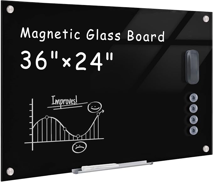 Mifuro Magnetic Glass Whiteboard，36"x24" Wall Mounted Frameless Dry Erase Board by MifuroOfficeProduct