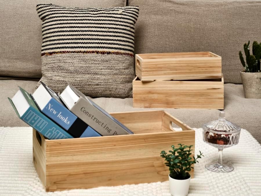 Set of 3 Wooden Boxes for Storage Small Crates for Display and Organizing, Farmhouse Style Storage Boxes for Crafts, Decor, Home Pantry and Living Room - Image 4