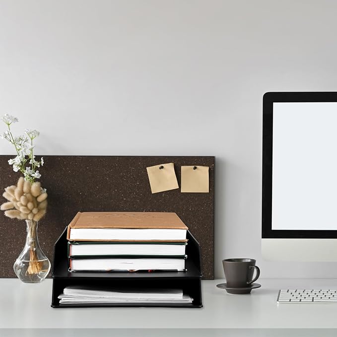 Wenqik 2 Pcs Stackable Paper Trays Rectangular Plastic Desk Holder Desktop - Image 6