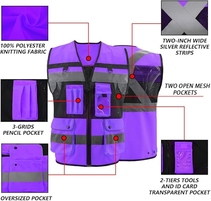 Safety Vest High Visibility Reflective Construction Vest - Image 4