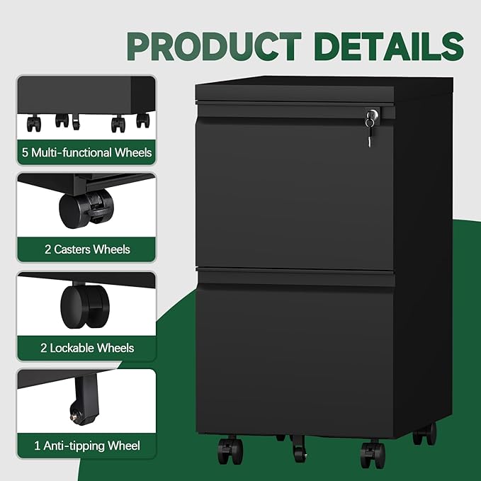 2 Drawer File Cabinet with Lock, Metal Filing cabinets - Image 4