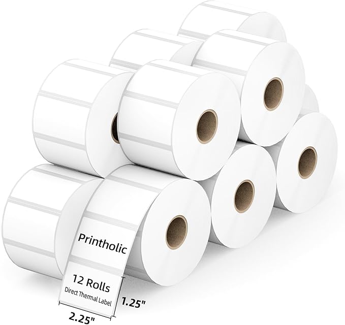 12 Rolls 2.25" x 1.25" Direct Thermal Labels, Perforated Barcode Address by Printholic