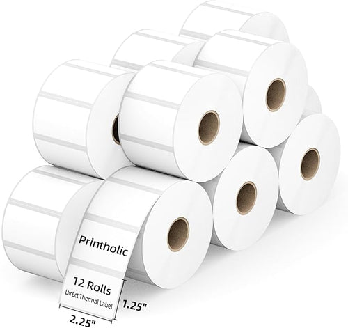 12 Rolls 2.25" x 1.25" Direct Thermal Labels, Perforated Barcode Address by Printholic