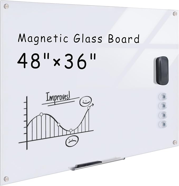 Mifuro Magnetic Glass Whiteboard，48"x36" Wall Mounted Frameless Dry Erase Board by MifuroOfficeProduct