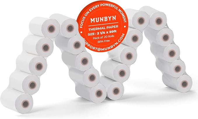 MUNBYN 2 1/4 x 50ft Thermal Paper, BPA Free Receipt Paper, 58mm Thermal Receipt by MUNBYN
