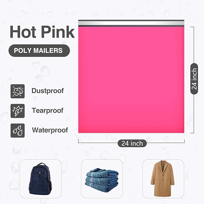 UCGOU Poly Mailers 24x24 Inch Hot Pink 100 Pack Extra Large Shipping Bags - Image 2