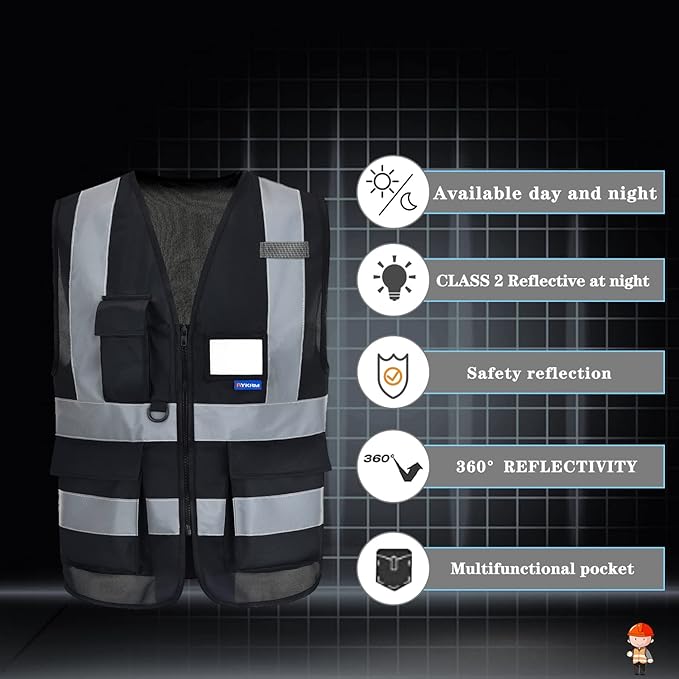 A-SAFETY 7 Pockets Hi Viz Zipper Front Working Safety Vest - Image 4