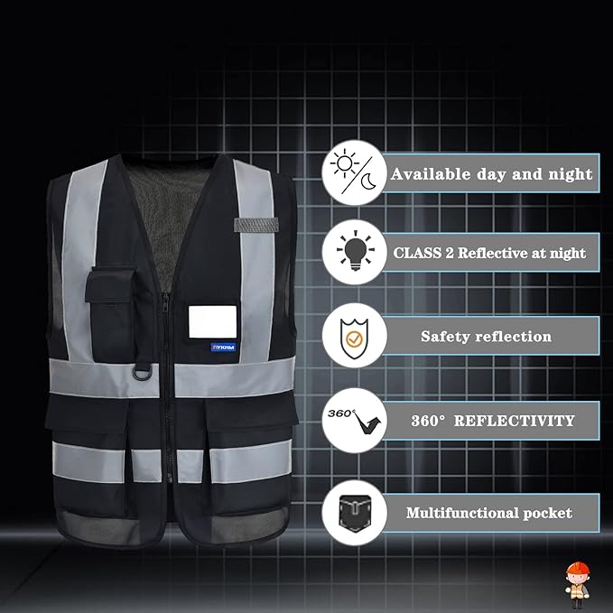 A-SAFETY 7 Pockets Hi Viz Zipper Front Working Safety Vest - Image 4