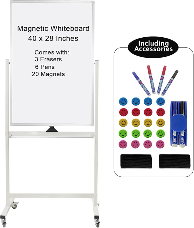 40" x 28" Mobile Dry Erase Whiteboard Double-Sided White Boards on Wheels by Unknown