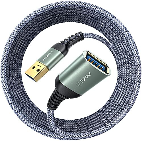 AINOPE 2 Pack USB Extensions Cable High Speed USB 3.0 Extension Cord Type A Male to Female Sturdy Braided Material Fast Data Transfer Compatible with USB Keyboard,Mouse,Flash Drive,Grey,20FT+20FT by AINOPE10yearsforphoneaccessories