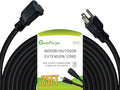 12 Gauge Indoor Outdoor Black Extension Cord Heavy Duty 25 FT, 12 AWG SJTW by GreenProsper