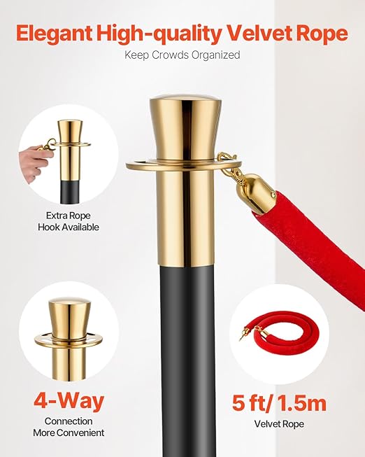 VEVOR Stanchions and Velvet Ropes, Stainless Steel Stanchion Post Queue - Image 6