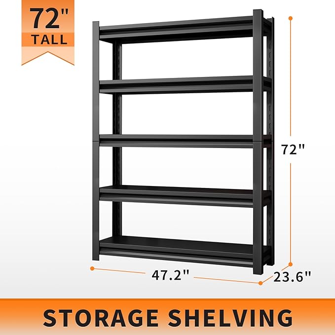 72" H Garage Shelving Units 5-Tier Adjustable Storage Shelves 2500LBS Heavy - Image 2