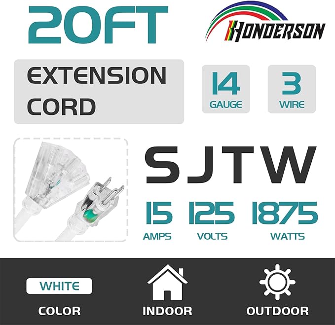 3-Outlets Indoor Outdoor Extension Cord Weatherproof - Image 2