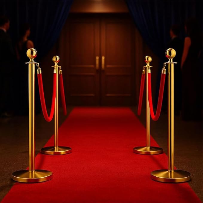 8PCS Stanchion Posts with 6 Red Velvet Ropes, Crowd Control Barriers with - Image 4