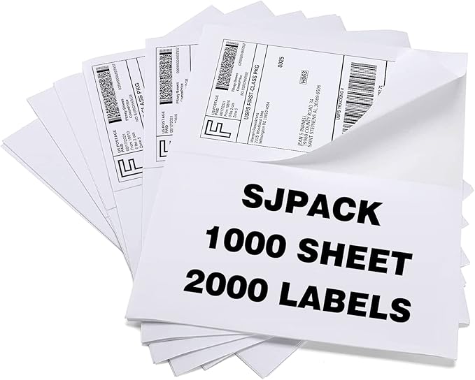 SJPACK 2000 Labels 8.5x5.5 Half Sheet Laser/Ink Jet Shipping Labels Mailing by SJPACK