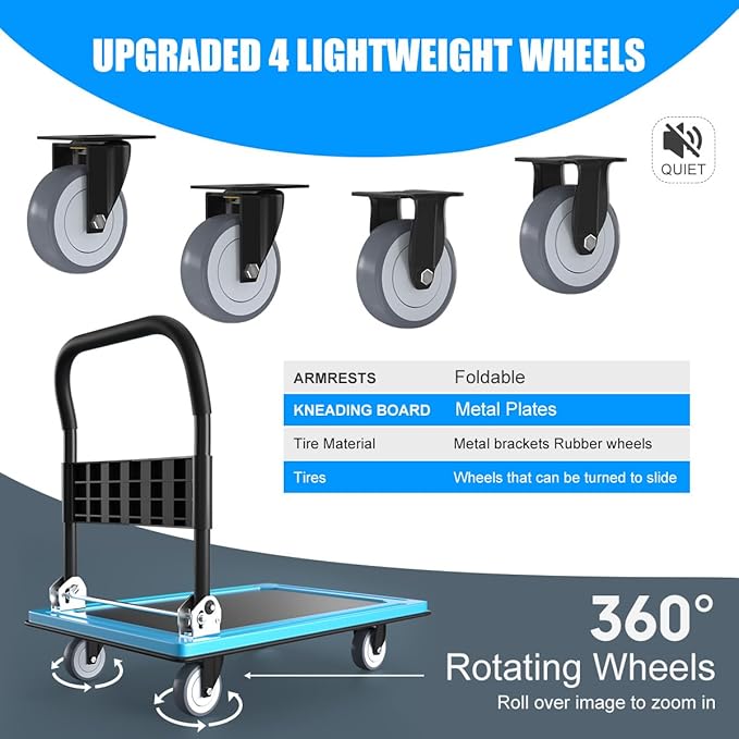 WUD Push Cart, Folding Mobile Platform Trolley, Thickened and Reinforced - Image 3